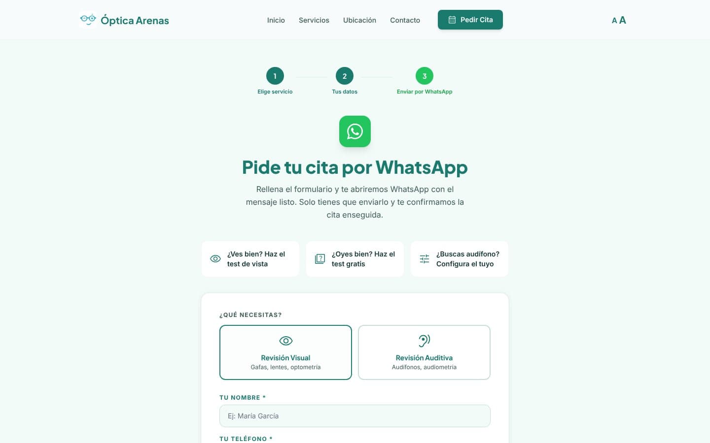 Captura de Óptica Arenas